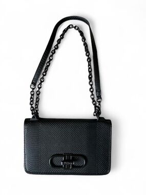 Black Textured Chain-Strap Shoulder Bag